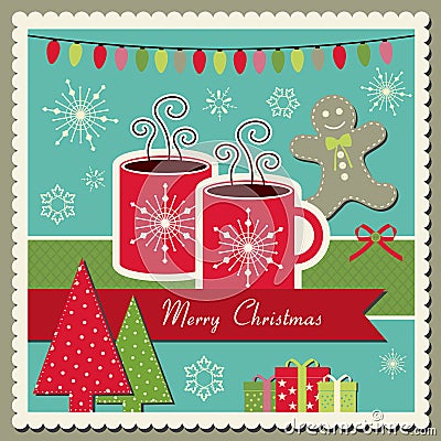 Hot chocolate Christmas card Vector Illustration