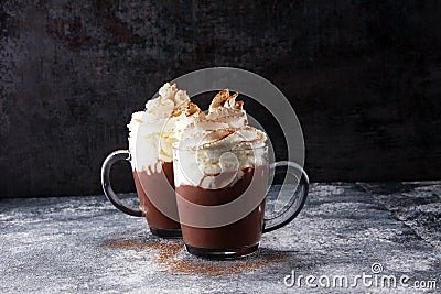 Hot chocolate cocoa with whipped cream for xmas on table Stock Photo