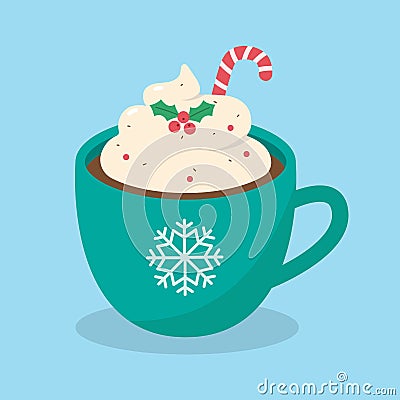 Hot chocolate with cream. Christmas drink Vector Illustration