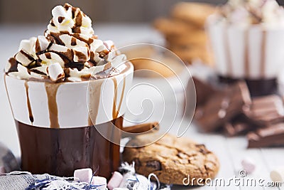 Hot chocolate, cream and marshmallows Stock Photo