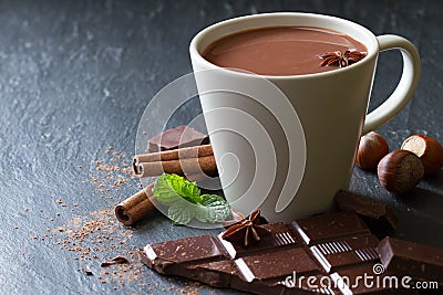 Hot chocolate in cup with additives Stock Photo