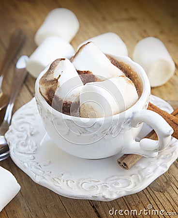 Hot Chocolate Cup with Marshmallows Stock Photo