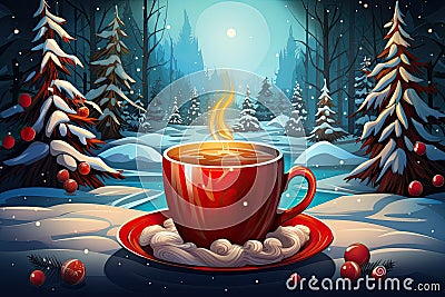 hot chocolate drink on christmas cozy winter day AI generated Cartoon Illustration