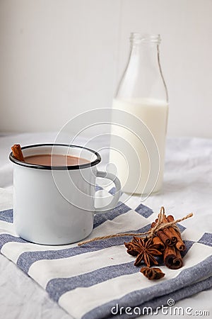 Hot chocolate drink with spices. Winter drink. Stock Photo