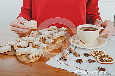 Hot chocolate with ginger cookies for dessert Stock Photo