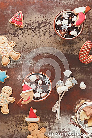 Hot chocolate and gingerbread cookies Stock Photo