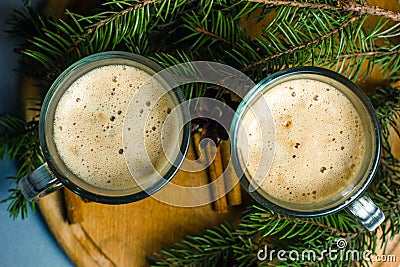 Hot chocolate in glass cups for Christmas Stock Photo