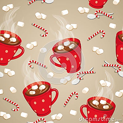 Hot chocolate seamless pattern Vector Illustration