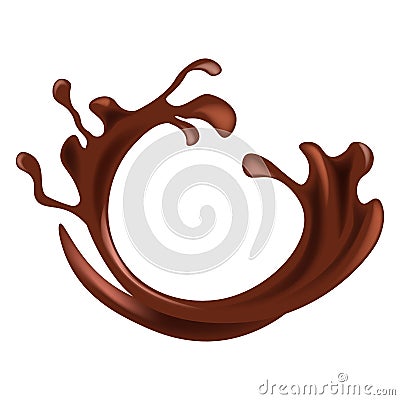 Hot chocolate splash in brown color isolated on white Vector Illustration