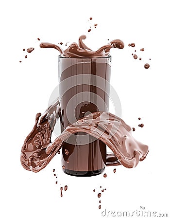 Hot chocolate splash in glass, sauce or syrup, cocoa drink or choco cream, melted chocolate wave, milkshake splash, abstract Cartoon Illustration