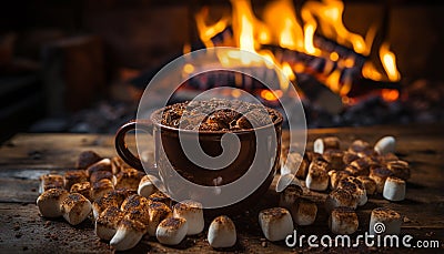 Hot chocolate warms the winter with marshmallow and chocolate generated by AI Stock Photo