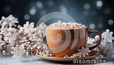Hot chocolate warms the winter table with sweet elegance generated by AI Stock Photo