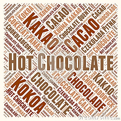 Hot chocolate word cloud in different languages Cartoon Illustration