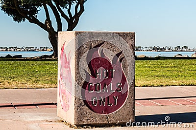 Hot Coals Disposal Bin at a Bayside Park Stock Photo