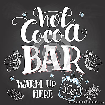 Hot cocoa bar sign on chalkboard background Vector Illustration