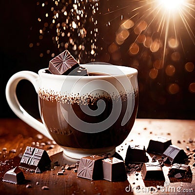 Hot cocoa Mug with chunks of chocolate Stock Photo