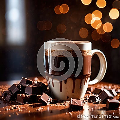 Hot cocoa Mug with chunks of chocolate Stock Photo