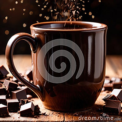 Hot cocoa Mug with chunks of chocolate Stock Photo