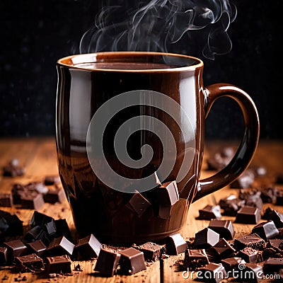 Hot cocoa Mug with chunks of chocolate Stock Photo