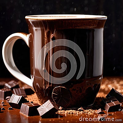 Hot cocoa Mug with chunks of chocolate Stock Photo