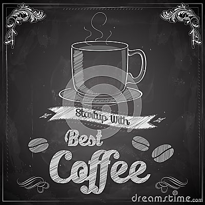 Hot Coffee on chalkboard Vector Illustration