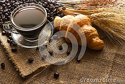Hot coffee and croissants / for breakfast morning concept Stock Photo