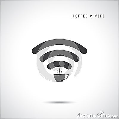 Hot coffee cup and wifi sign. Technology and business background Vector Illustration