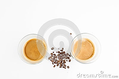 Hot Coffee Drinks With Milk With Coffee Beans Stock Photo