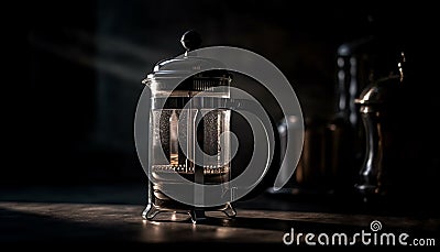 Hot coffee in old fashioned metal pot generated by AI Stock Photo