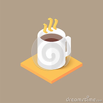 Hot coffee in white cup icon Vector Illustration