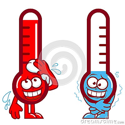 Hot and cold cartoon thermometers. Vector illustration Vector Illustration