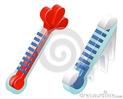 Hot and Cold 3D Thermometer Icons Vector Illustration