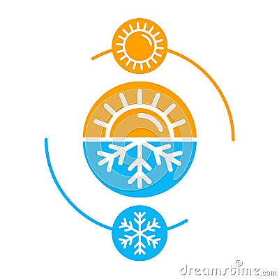 Climat change icon - sun and snowlafke Vector Illustration