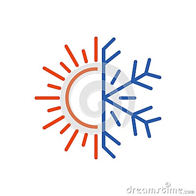 Hot and cold icon. Sun, snowflake symbol Cartoon Illustration