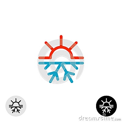 Hot and cold symbol. Sun and snowflake all season concept logo. Vector Illustration