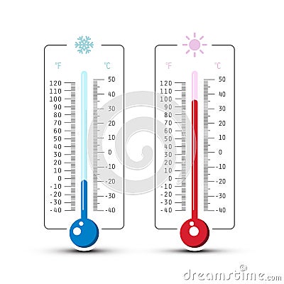 Hot and Cold Thermometer Icons. Stock Photo