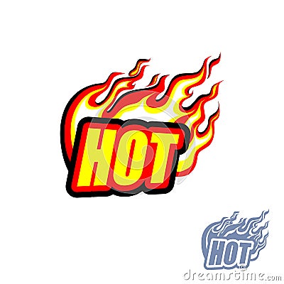 Hot, colored blazing inscription with a flame, tongues of fire, flash Vector Illustration