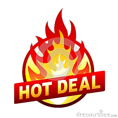 Hot deal fire badge, price sticker, flame Vector Illustration