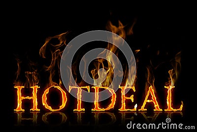 Hot deal lettering english with fire Stock Photo