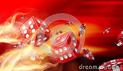 Hot dice game and Gambling chips flying Stock Photo