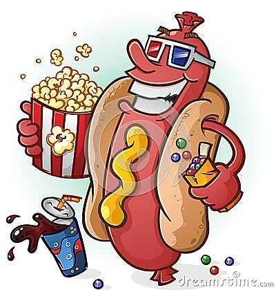 Hot Dog Cartoon At the Movies Vector Illustration