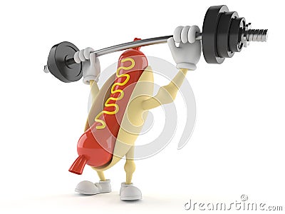 Hot dog character with barbell Stock Photo