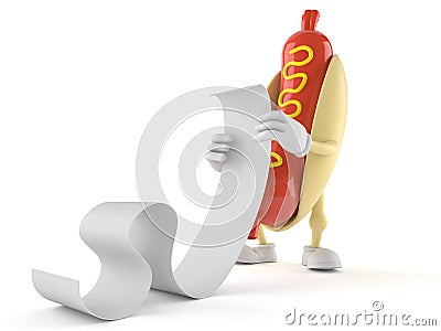 Hot dog character reading long list Stock Photo