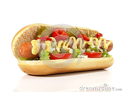 Hot Dog Chicago Style - Fast Food on white Background Stock Photo