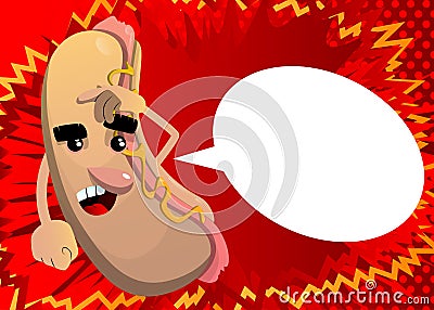 Hot Dog confused, scratching his head. Vector Illustration