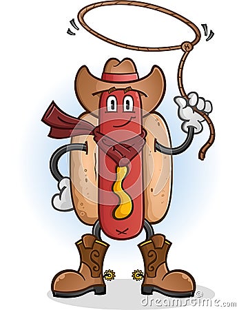 Hot Dog Cowboy Cartoon Character Vector Illustration