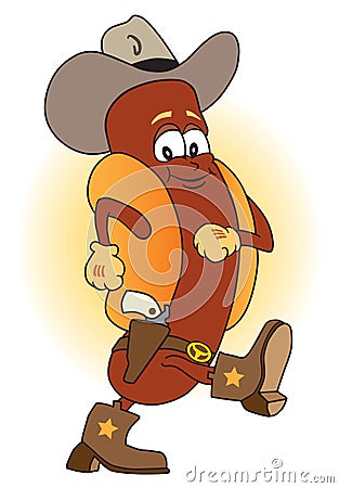 Hot Dog Cowboy Vector Illustration