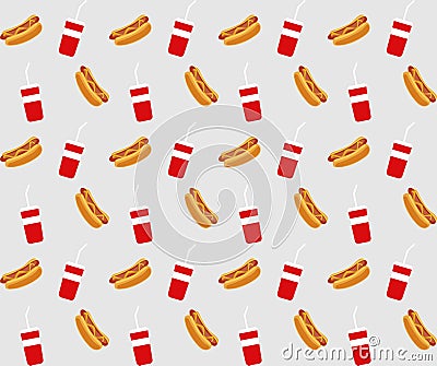 Hot dog and drink pattern background Vector Illustration