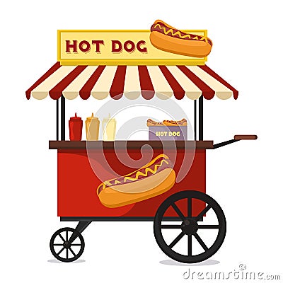 Hot dog fast food shop street cart city flat vector. Vector Illustration