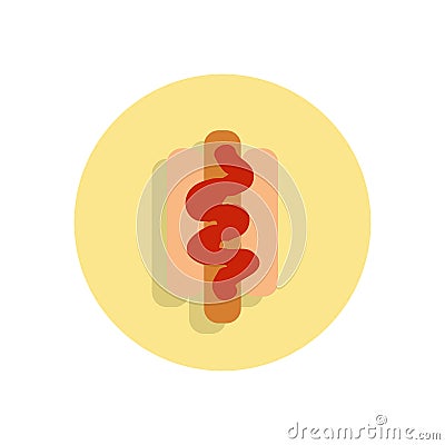Hot dog flat icon. Round colorful button, frankfurter circular v Vector Illustration